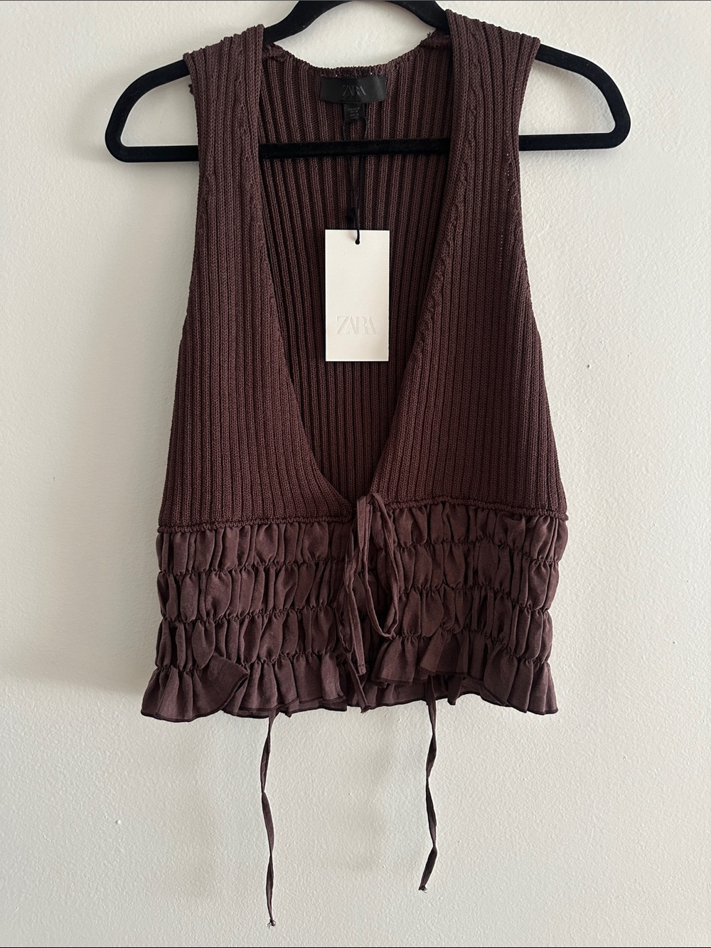 Zara Women's Brown Sleeveless Knit Tie-Front Top Vest